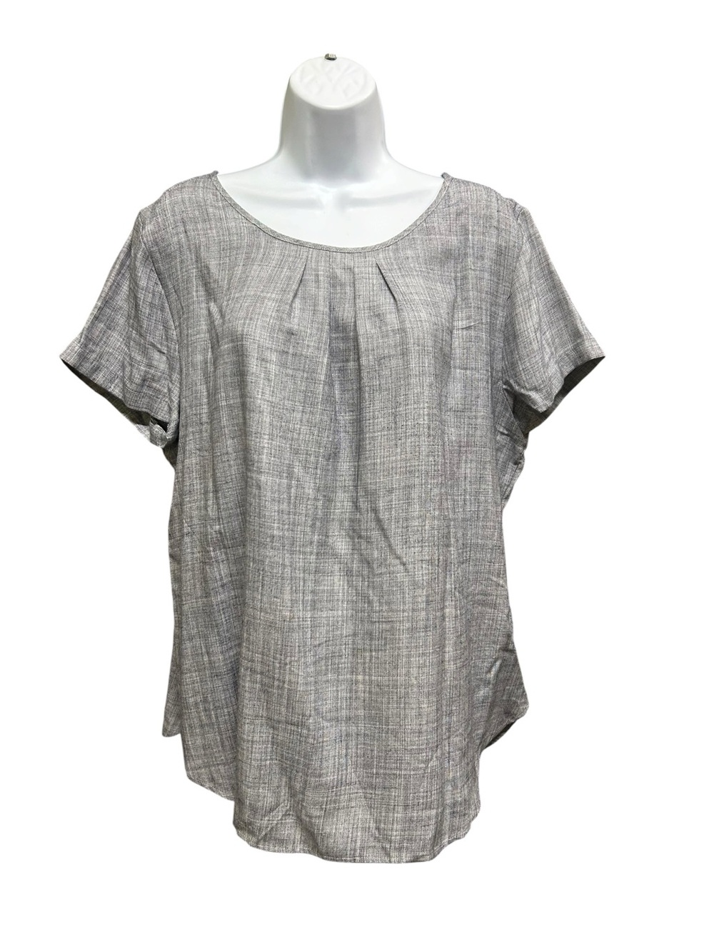 Van Heusen Chambray Pullover Short Sleeve Blouse Size L